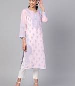 Ada Hand Embroidered Pink Cotton Lucknowi Chikankari Women Kurti - A238162