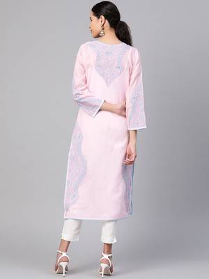 Ada Hand Embroidered Pink Cotton Lucknowi Chikankari Women Kurti - A238162 2