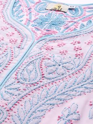 Ada Hand Embroidered Pink Cotton Lucknowi Chikankari Women Kurti - A238162 5