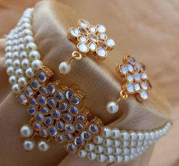 Indian Bollywood Full Pearl Kundan Choker Jewellery Set 2