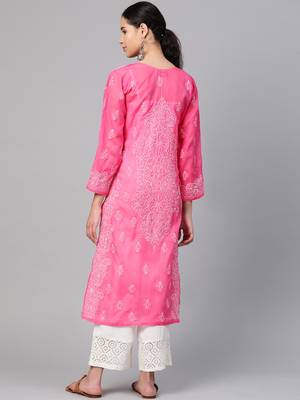 Ada Hand Embroidered Pink Cotton Lucknow Chikankari Women Kurti - A236268 2