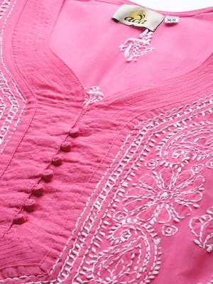 Ada Hand Embroidered Pink Cotton Lucknow Chikankari Women Kurti - A236268 5