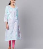Ada Hand Embroidered Blue Cotton Lucknowi Chikankari Kurta