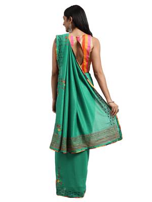 Green embroidered silk_blend saree with blouse 2