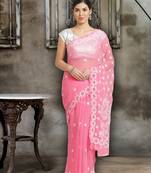 Ada Hand Embroidered Pink Faux Georgette Lucknowi Chikankari Saree With Blouse - A219455