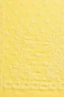 Hand Crafted Yellow Georgette Lucknowi Chikankari Indian Women Saree With Blouse