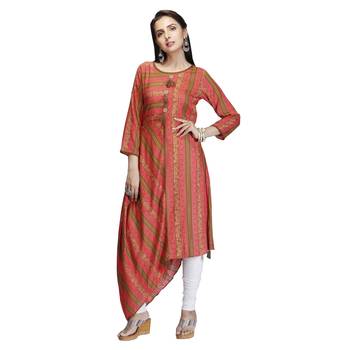 Red printed rayon long-kurtis 1
