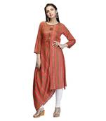 Red printed rayon long-kurtis