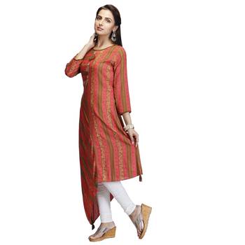Red printed rayon long-kurtis 3