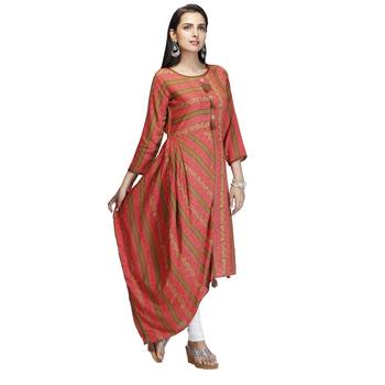 Red printed rayon long-kurtis 4