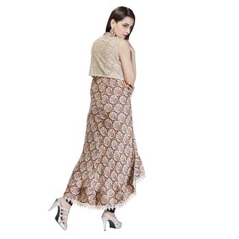 Brown printed satin long-kurtis 2