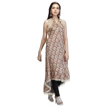 Brown printed satin long-kurtis 4