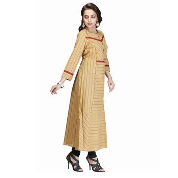 Mustard printed cotton long-kurtis 3
