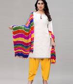 White and Yellow  Cotton Embriodered  Unstiched Dress materials with Dupatta.
