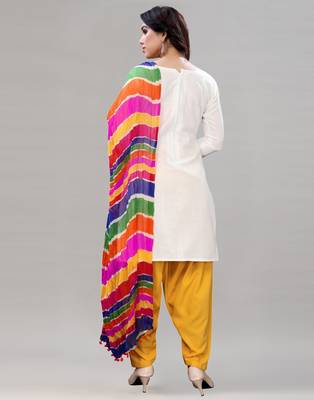 White and Yellow  Cotton Embriodered  Unstiched Dress materials with Dupatta. 3