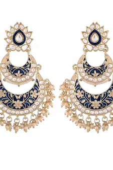 Designer Meenakari Earrings Glided With Kundans & Pearls 