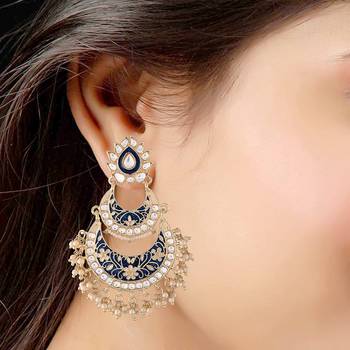 Designer Meenakari Earrings Glided With Kundans & Pearls  3