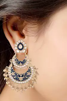 Designer Meenakari Earrings Glided With Kundans & Pearls 