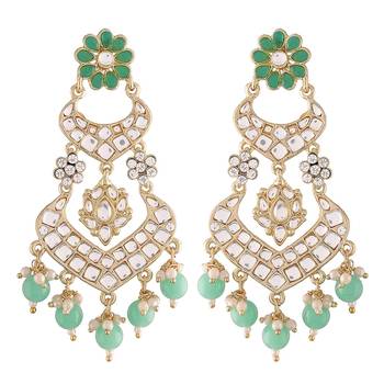  Handcrafted Meena Work Earring Glided With Kundan & Pearls  2