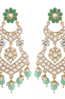  Handcrafted Meena Work Earring Glided With Kundan & Pearls 