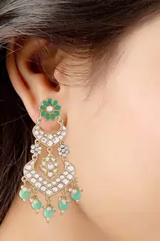  Handcrafted Meena Work Earring Glided With Kundan & Pearls 