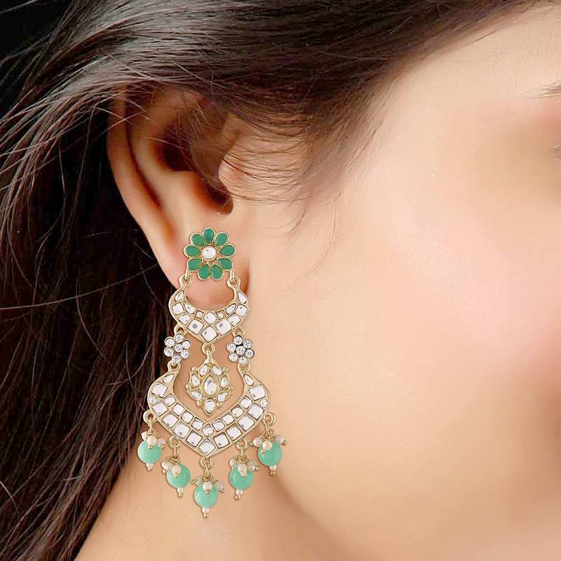  Handcrafted Meena Work Earring Glided With Kundan & Pearls 