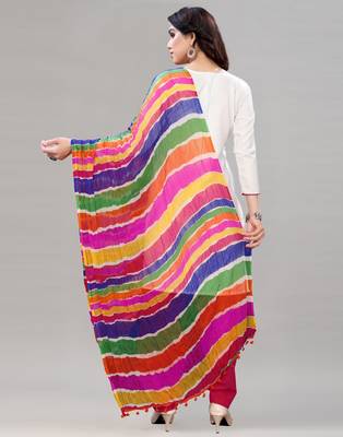 White and Red Cotton Embriodered Unstiched Dress Materials With Multicolour Dupatta. 3