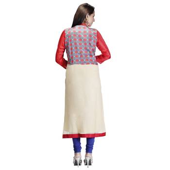 Red embroidered art silk long-kurtis 2
