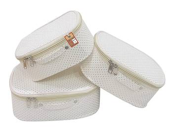 atorakushon® Fabric Makeup Storage Box Shaving Travel Vanity Cosmetic Bag Wardrobe Organizer Jewellery Pouch (dot Cream) 3