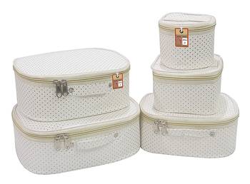 ATORAKUSHON   FABRIC MAKEUP STORAGE BOX SHAVING TRAVEL VANITY COSMETIC BAG WARDROBE ORGANIZER JEWELLERY POUCH CREAM 1