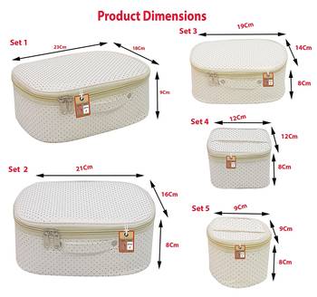 ATORAKUSHON   FABRIC MAKEUP STORAGE BOX SHAVING TRAVEL VANITY COSMETIC BAG WARDROBE ORGANIZER JEWELLERY POUCH CREAM 3