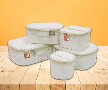 ATORAKUSHON   FABRIC MAKEUP STORAGE BOX SHAVING TRAVEL VANITY COSMETIC BAG WARDROBE ORGANIZER JEWELLERY POUCH CREAM 4
