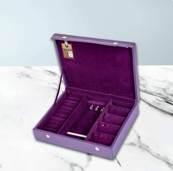 atorakushon   Wooden Travelling Makeup Storage Box Cosmetic Necklace Pouch Vanity Jewellery Organizer for Woman (Purple) 5