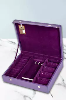 atorakushon   Wooden Travelling Makeup Storage Box Cosmetic Necklace Pouch Vanity Jewellery Organizer for Woman (Purple)
