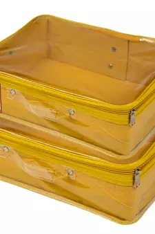 atorakushon   Mustard Fabric Makeup Storage Box Travelling Vanity Cosmetic Bag Necklace Jewelry Organizer for Women