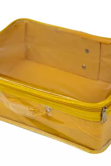 atorakushon   Mustard Fabric Makeup Storage Box Travelling Vanity Cosmetic Bag Necklace Jewelry Organizer for Women