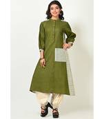 Asparagus Green Silk Cotton Printed Quarter Sleeves Womens Dhoti Set