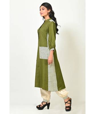 Asparagus Green Silk Cotton Printed Quarter Sleeves Womens Dhoti Set 2