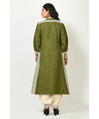 Asparagus Green Silk Cotton Printed Quarter Sleeves Womens Dhoti Set 3