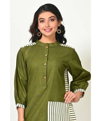 Asparagus Green Silk Cotton Printed Quarter Sleeves Womens Dhoti Set 4
