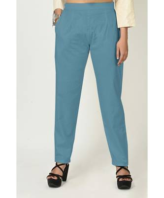 Cream,Sky Blue Cotton Printed Short Sleeves Womens Straight Pant Set 5