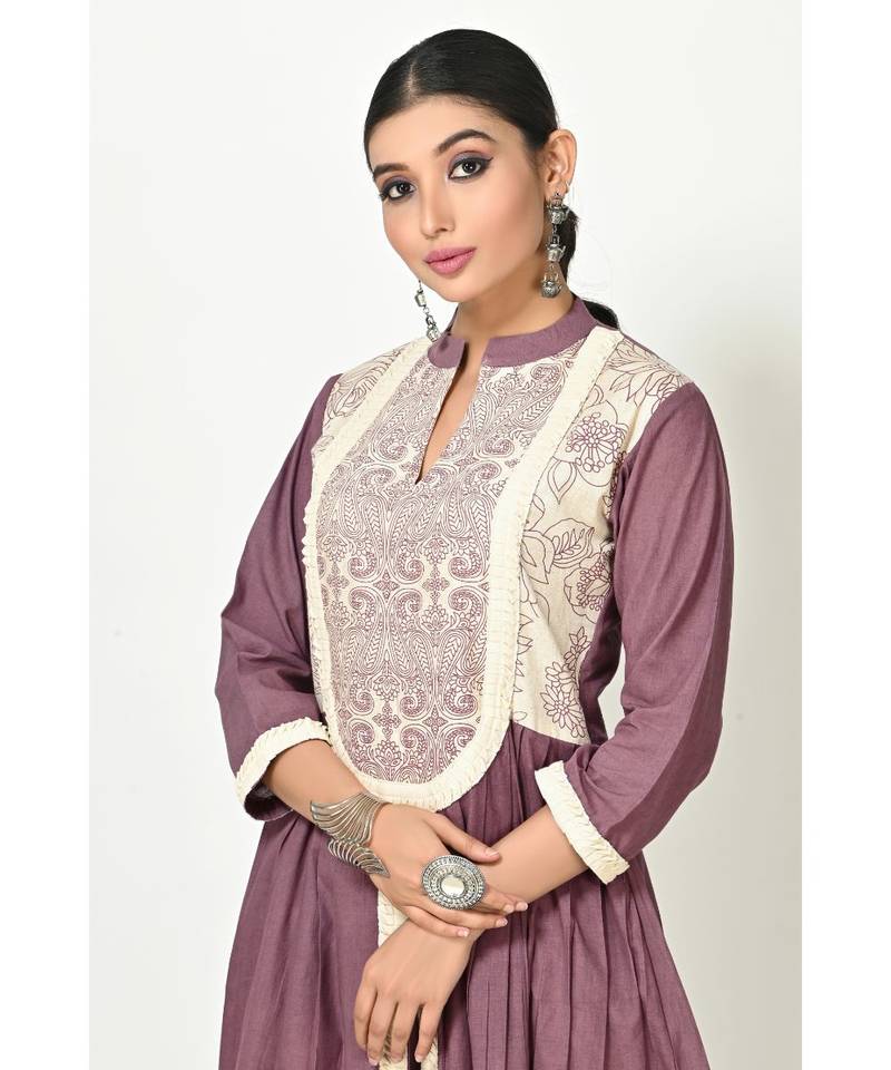 Lavender Cotton Printed Quarter Sleeves Womens Straight Pant Set