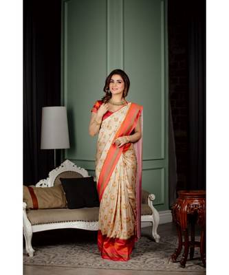 Shraddha arya Cream woven silk blend saree with blouse 3