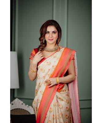 Shraddha arya Cream woven silk blend saree with blouse 4