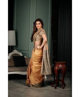 Shraddha arya yellow woven silk blend saree with blouse 4
