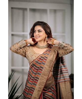 Shraddha arya multicolor woven tussar_silk saree with blouse 5