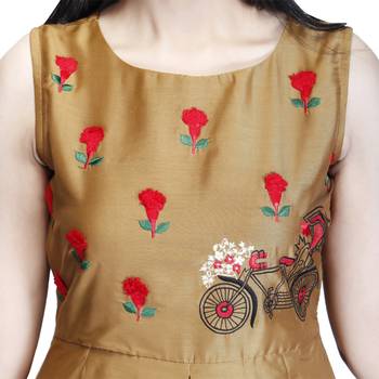 Mustard embroidered cotton long-kurtis 5