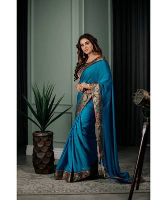 shraddha arya turquoise woven silk  saree 1
