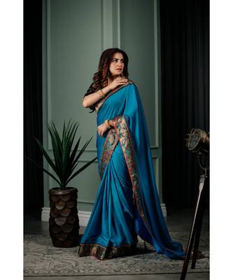 shraddha arya turquoise woven silk  saree 3