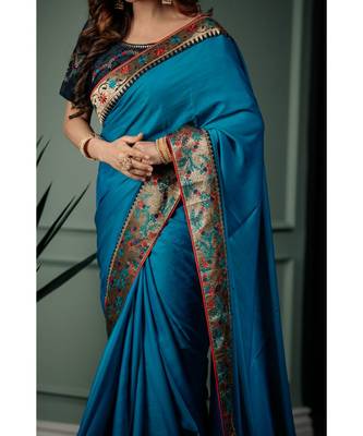 shraddha arya turquoise woven silk  saree 4